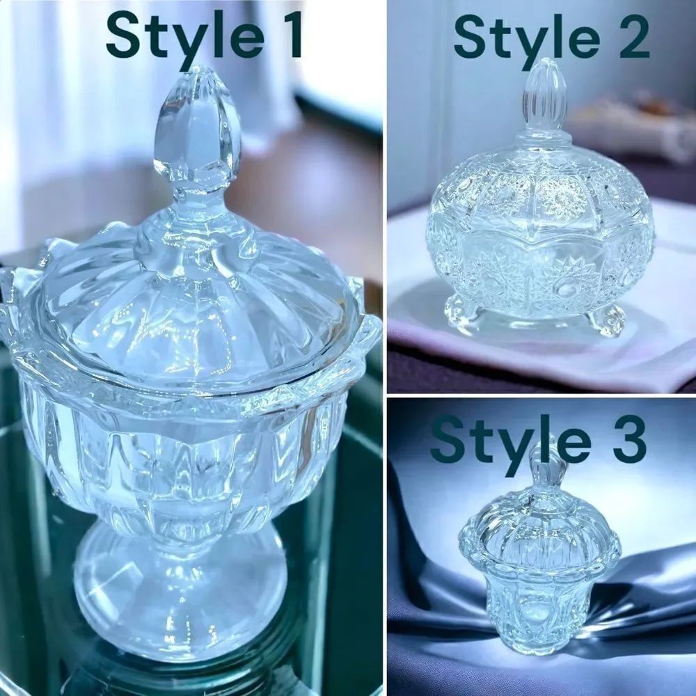 NIB l Candy Dish, Stand l Lid l Glass l Home Bathroom Kitchen l 3 Styles l New